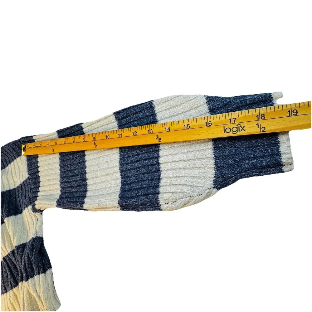 Blue Rain Striped Cropped Cardigan Sz Small Blue and Cream Stripes Button Front